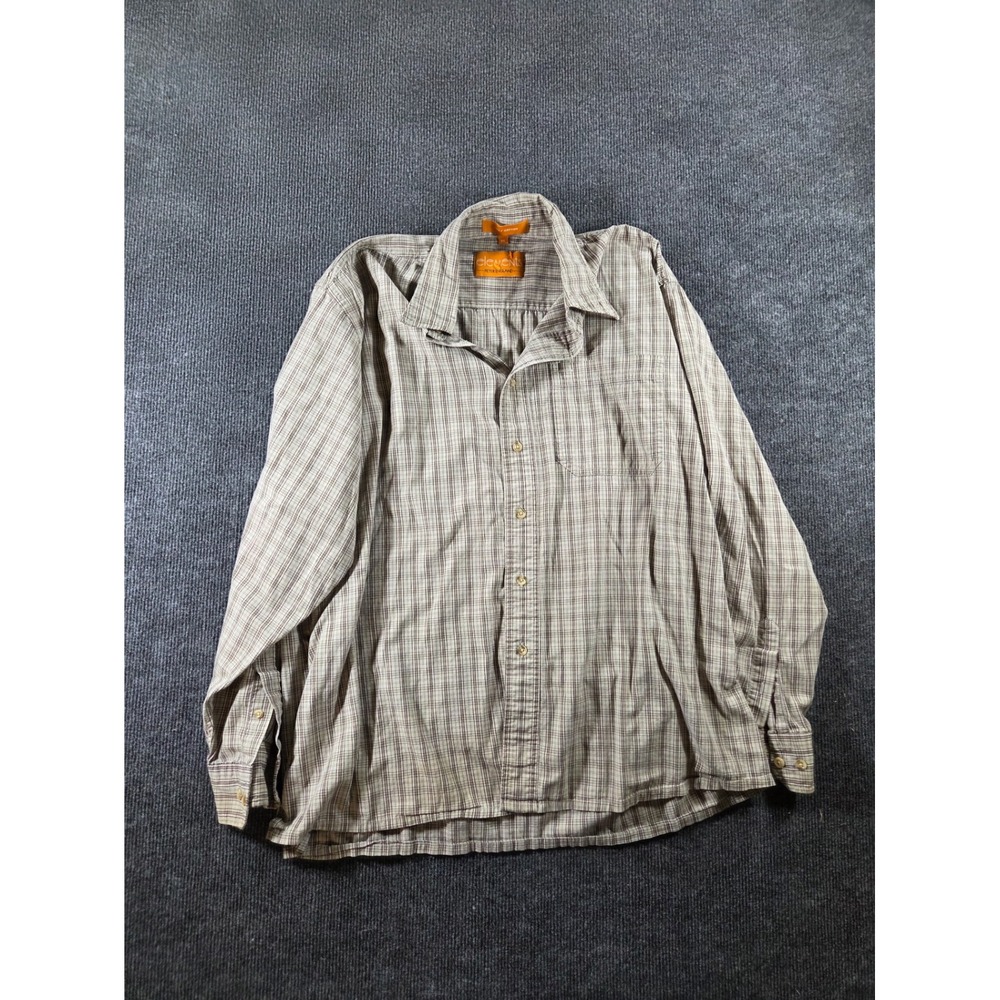 Peter England Elements Mens XXL Plaid Button Down Shirt Brown Cotton Long Sleeve